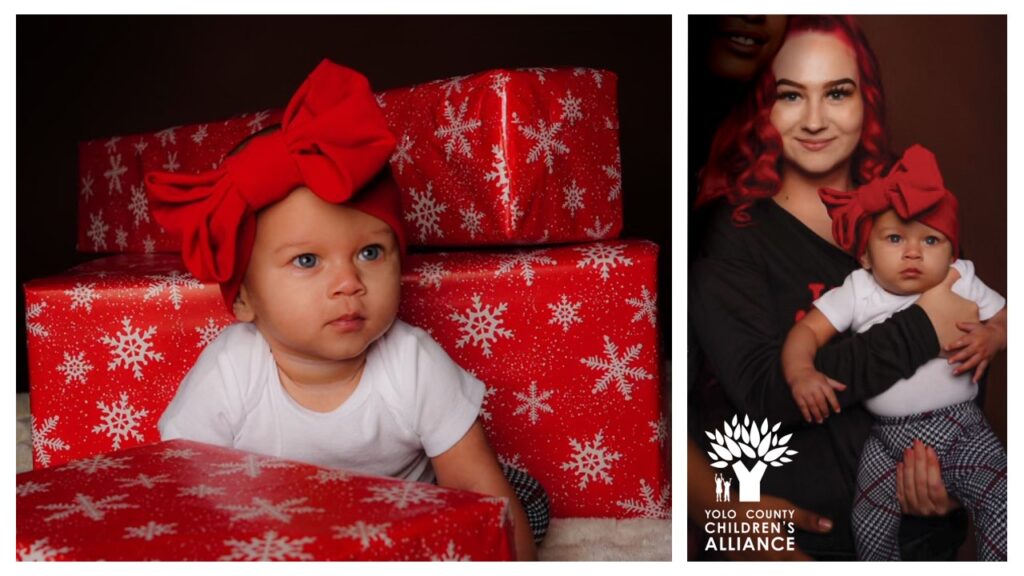 YOLO County Children's Alliance Christmas photos of child with mom